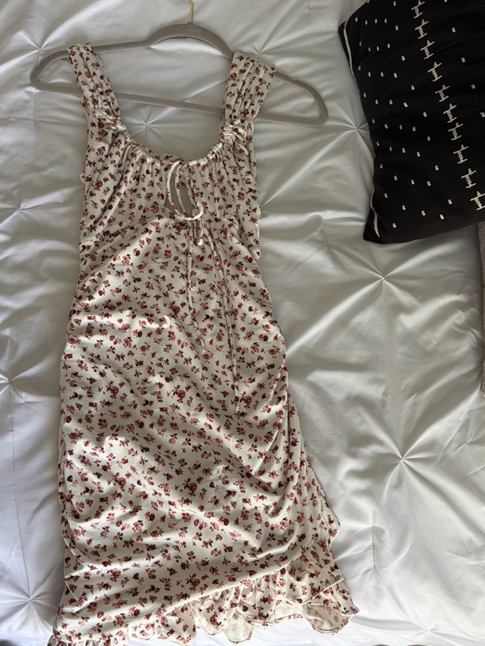 Urban Outfitters Cream Midi Dress with Red Floral Print